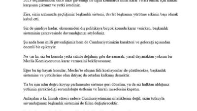 ANKARA, – İYİ Parti Genel Başkanı Müsavat Dervişoğlu, Cumhurbaşkanı Recep