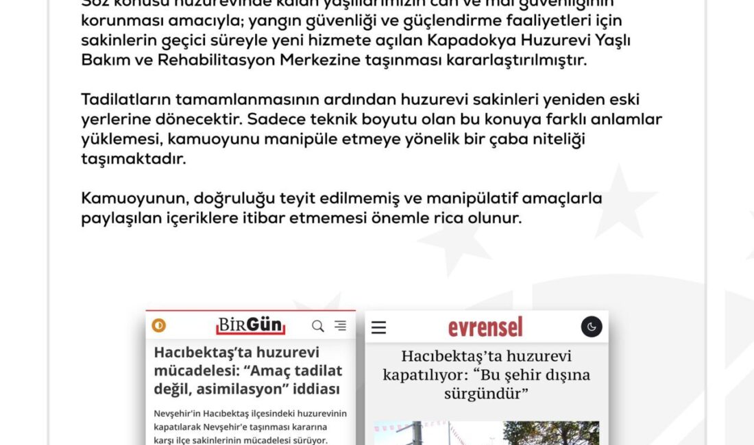 ANKARA, – İLETİŞİM Başkanlığı Dezenformasyonla Mücadele Merkezi’nden (DMM), “Nevşehir’de bir