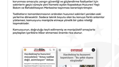 ANKARA, – İLETİŞİM Başkanlığı Dezenformasyonla Mücadele Merkezi’nden (DMM), “Nevşehir’de bir