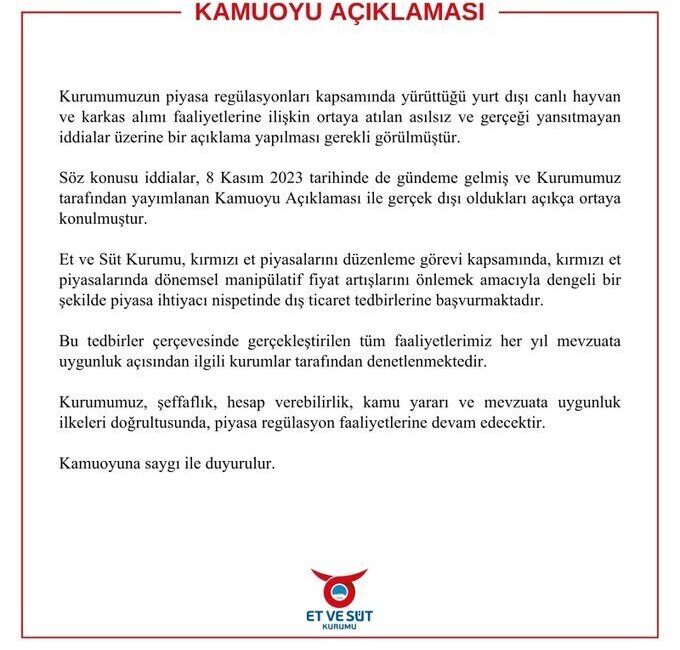 ANKARA, – ET ve Süt Kurumu (ESK), yurt dışı canlı