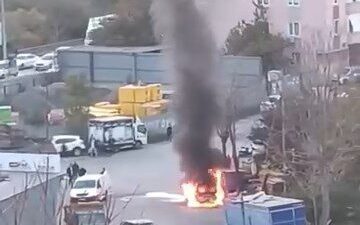 İsa ALMAÇAYIR-Leyla YILDIZ/İSTANBUL, -ATAŞEHİR’de park halindeki hafif ticari araç alev