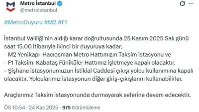 İSTANBUL, – İSTANBUL Valiliği’nin kararıyla Yenikapı-Hacıosman Metro Hattı’nın Taksim ve