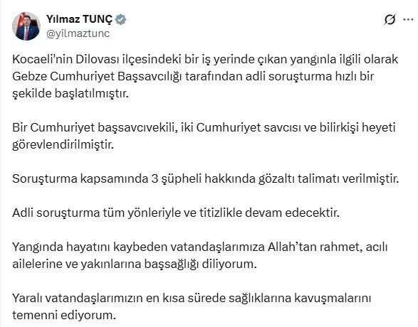 BAKAN TUNÇ: 3 ŞÜPHELİ HAKKINDA GÖZALTI TALİMATI VERİLMİŞTİR Adalet Bakanı