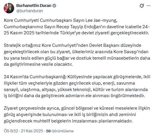 ANKARA, – İLETİŞİM Başkanı Burhanettin Duran, Kore Cumhuriyeti Cumhurbaşkanı Lee