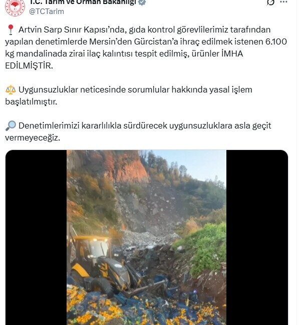 ANKARA, – ARTVİN Sarp Sınır Kapısı’nda yapılan denetimlerde; Mersin’den Gürcistan’a