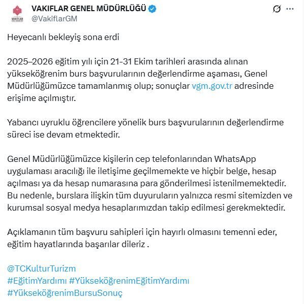 ANKARA, – KÜLTÜR ve Turizm Bakanlığı Vakıflar Genel Müdürlüğü, yükseköğrenim