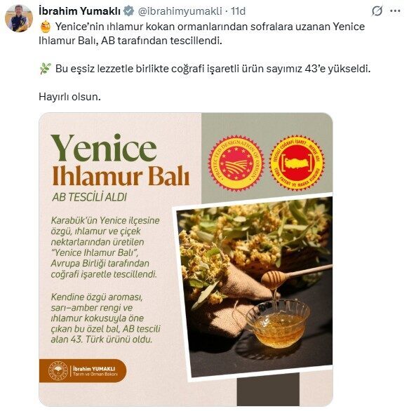 ANKARA, – KARABÜK’ün Yenice ilçesine ait ıhlamur balı, Avrupa Birliği’nden