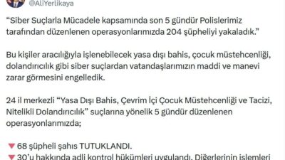 Umutcan ÖREN/ANKARA, – İÇİŞLERİ Bakanı Ali Yerlikaya, siber suçlarla mücadele