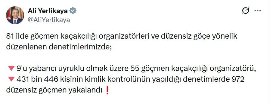 Umutcan ÖREN/ANKARA, – İÇİŞLERİ Bakanı Ali Yerlikaya, 81 ilde düzenlenen