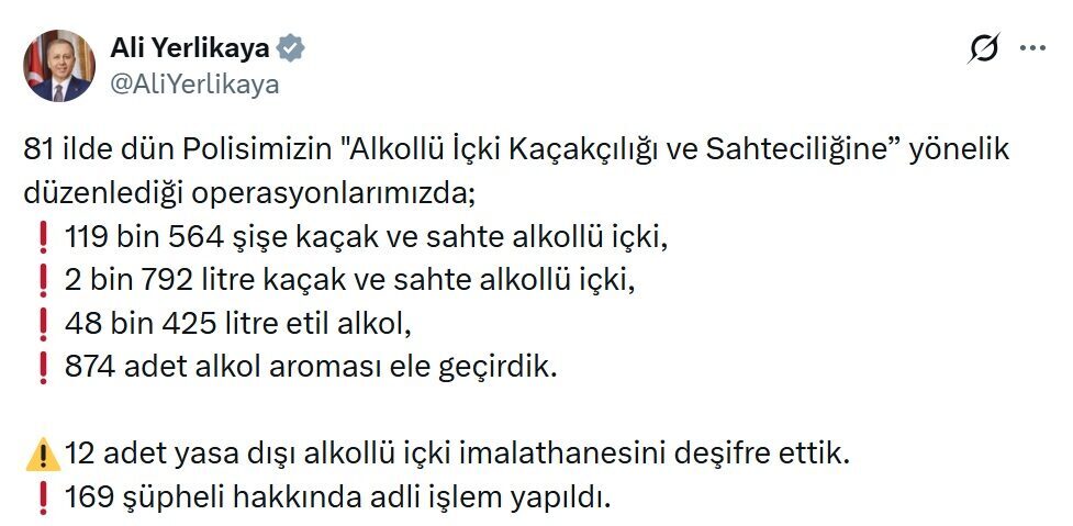 Umutcan ÖREN/ANKARA, – İÇİŞLERİ Bakanı Ali Yerlikaya, 81 ilde dün