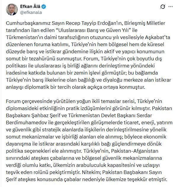 ANKARA, – AK Parti Genel Başkan Vekili Efkan Ala, “Türkiye,