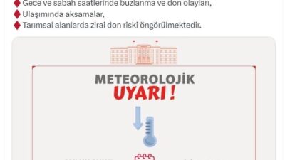 ANKARA, – ANKARA Valiliği, 26 Aralık’tan itibaren kentte hava sıcaklığının