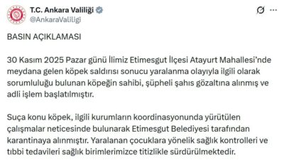 VALİLİK AÇIKLAMA YAPTI Ankara Valiliği, olaya ilişkin sosyal medya hesabından