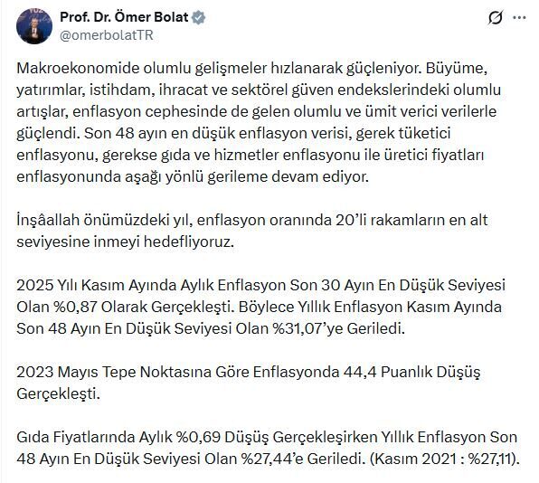 ANKARA, – TİCARET Bakanı Ömer Bolat, “Makroekonomide olumlu gelişmeler hızlanarak