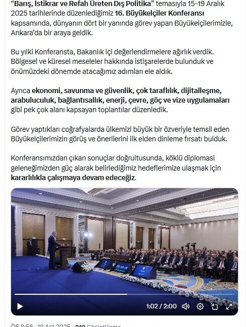 ANKARA, – DIŞİŞLERİ Bakanı Hakan Fidan, ‘Barış, İstikrar ve Refah