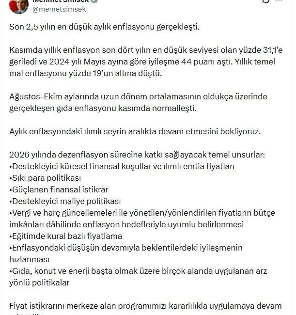 ANKARA, – HAZİNE ve Maliye Bakanı Mehmet Şimşek, “Son 2,5