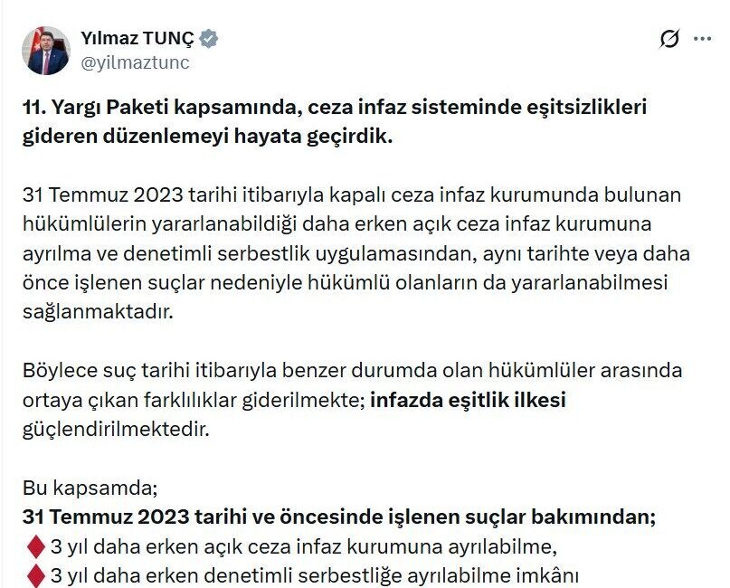 ANKARA, – ADALET Bakanı Yılmaz Tunç, 11’inci Yargı Paketi kapsamında