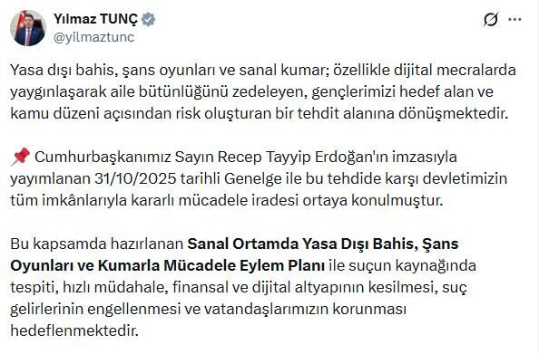 ANKARA, – ADALET Bakanı Yılmaz Tunç, “Örgütlü şekilde işlenen ya