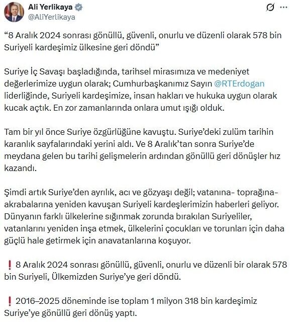 Umutcan ÖREN/ ANKARA, – İÇİŞLERİ Bakanı Ali Yerlikaya, “8 Aralık