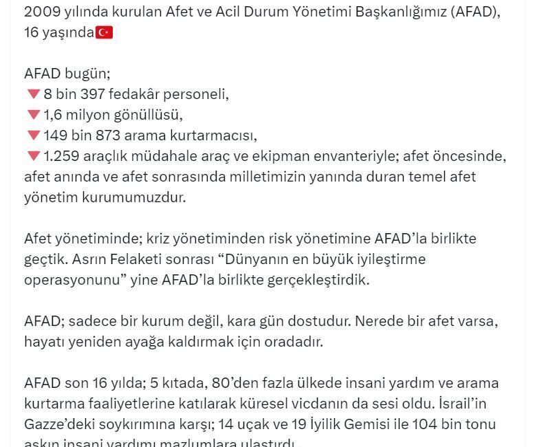 ANKARA, – İÇİŞLERİ Bakanı Ali Yerlikaya, “AFAD son 16 yılda;