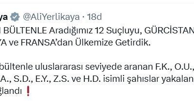 Umutcan ÖREN/ANKARA, – İÇİŞLERİ Bakanı Ali Yerlikaya, kırmızı bültenle aranan
