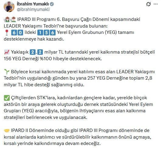 ANKARA, – TARIM ve Orman Bakanı İbrahim Yumaklı, “IPARD III