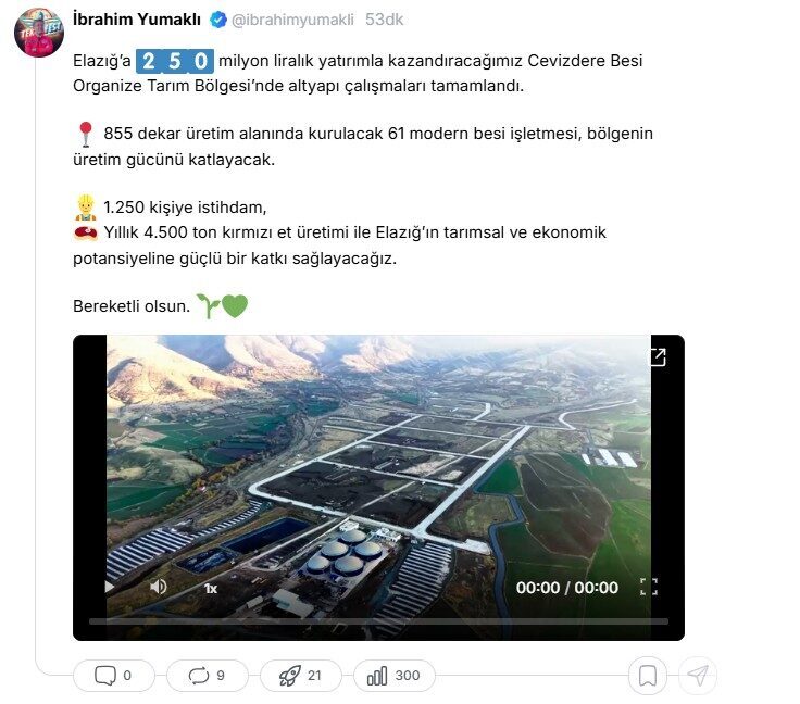 ANKARA, – TARIM ve Orman Bakanı İbrahim Yumaklı, “Elazığ’a 250