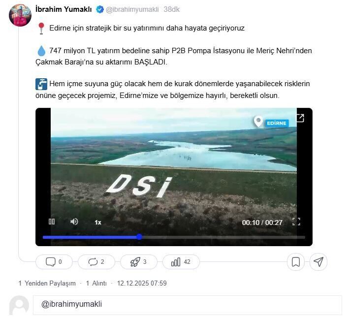 ANKARA, – TARIM ve Orman Bakanı İbrahim Yumaklı, “Edirne için