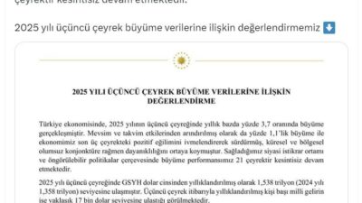 ANKARA, – CUMHURBAŞKANI Yardımcısı Cevdet Yılmaz, 2025 yılı üçüncü çeyrek