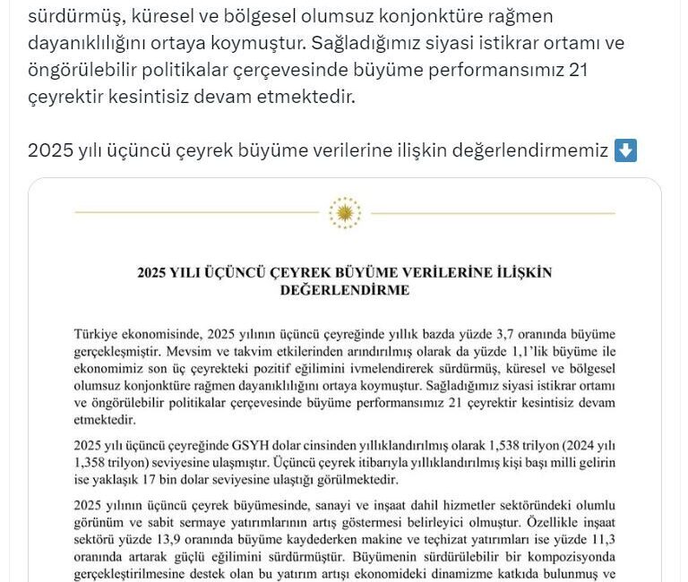 ANKARA, – CUMHURBAŞKANI Yardımcısı Cevdet Yılmaz, 2025 yılı üçüncü çeyrek