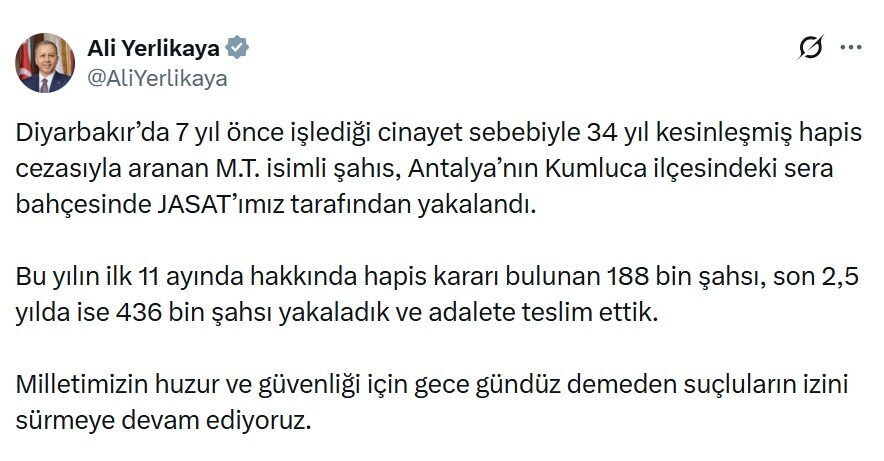 Umutcan ÖREN/ANKARA, – İÇİŞLERİ Bakanı Ali Yerlikaya, Diyarbakır’da 7 yıl