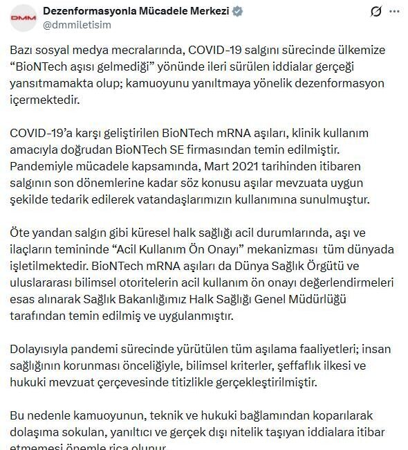 ANKARA, – İLETİŞİM Başkanlığı Dezenformasyonla Mücadele Merkezi (DMM), bazı sosyal