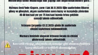 İSTANBUL, – İSTANBUL Valiliği, Salı gününden itibaren Marmara Denizi için