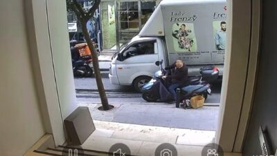 Yılmaz OKUR/İSTANBUL, – ŞİŞLİ’de motosikletli kişi kaldırımda bulunan taşlama makinesini