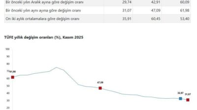ANKARA, – TÜRKİYE İstatistik Kurumu (TÜİK), kasım ayında tüketici enflasyonunun