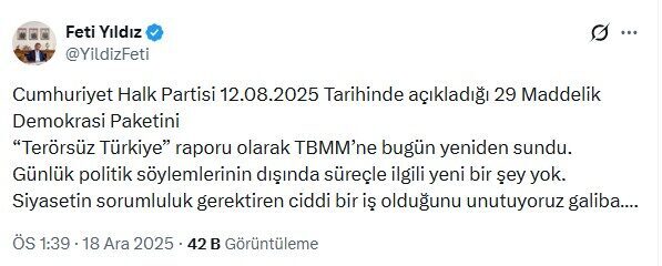 ANKARA, – MHP Genel Başkan Yardımcısı Feti Yıldız, CHP’nin ‘Terörsüz