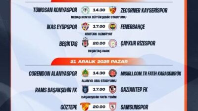 İSTANBUL, – TÜRKİYE Futbol Federasyonu (TFF), Süper Lig 17’nci hafta