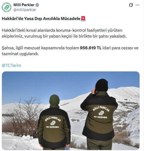 ANKARA, – HAKKARİ’de koruma altındaki yaban keçisini avlayan avcıya 956