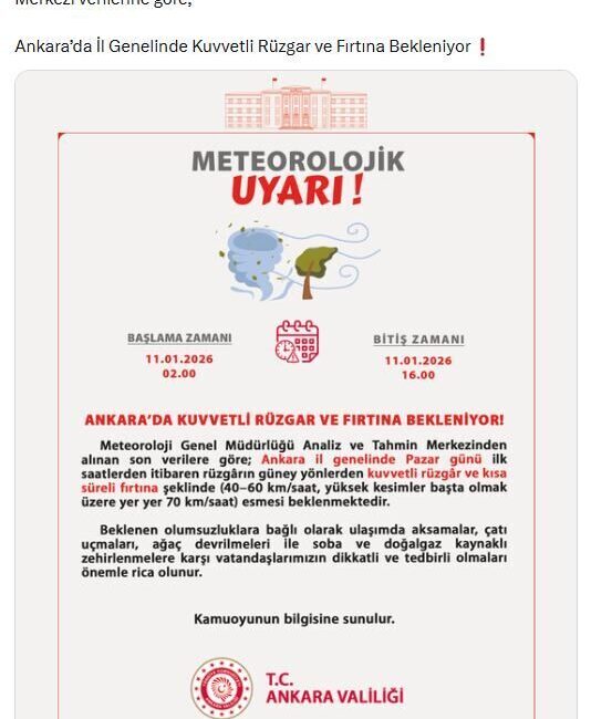 ANKARA, – ANKARA Valiliği, kent genelinde hızı saatte 70 kilometreyi