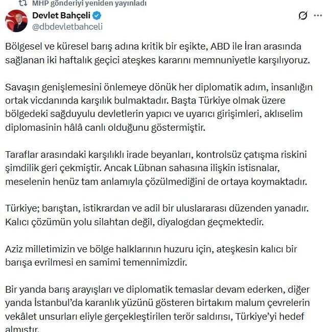 ANKARA, – MHP Genel Başkanı Devlet Bahçeli, “Bölgesel ve küresel