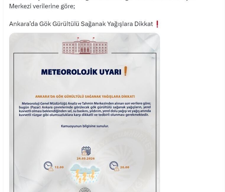 ANKARA, – ANKARA Valiliği, bugün kentte etkili olması beklenen gök