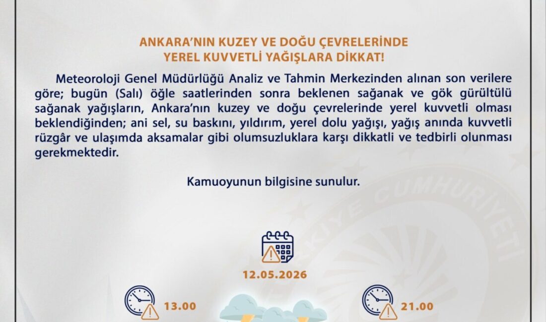 ANKARA, – ANKARA Valiliği, Ankara’nın kuzey ve doğu çevrelerinde beklenen