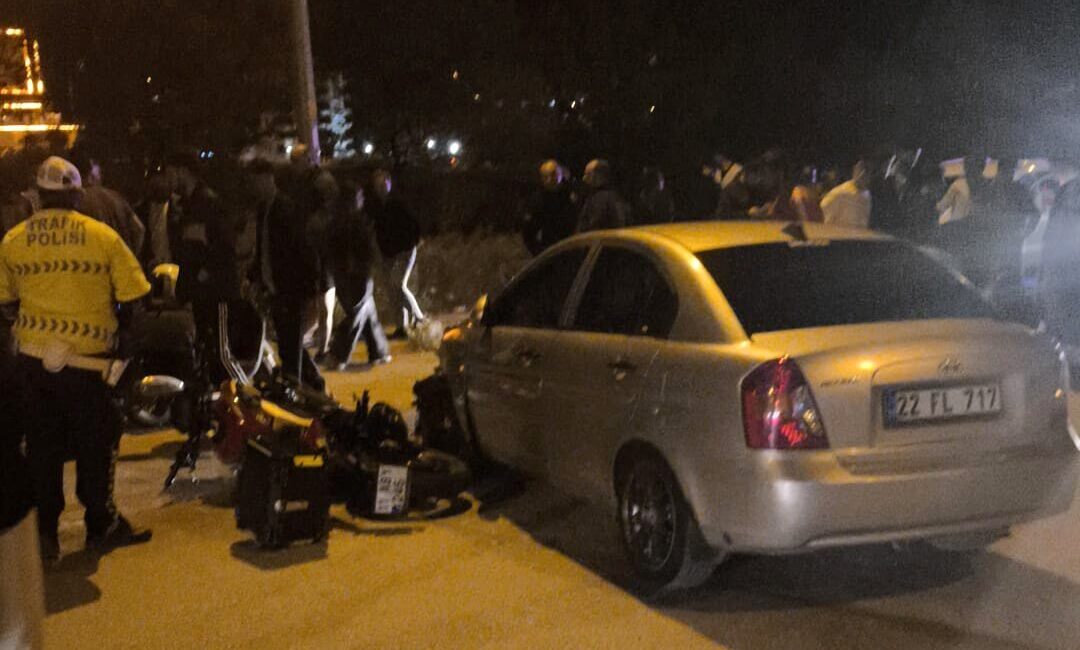 Ünsal YÜCEL/ KEŞAN(Edirne), – EDİRNE’nin Keşan ilçesinde otomobille çarpışan motosikletteki