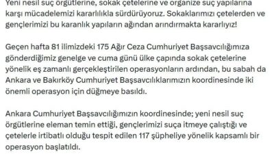 ANKARA, – ADALET Bakanı Akın Gürlek, “Çetelerin sadece sokaktaki tetikçilerini