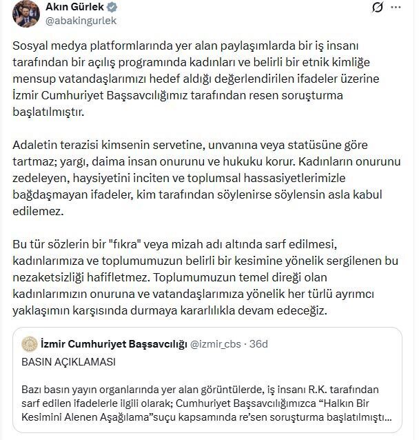 ANKARA, – ADALET Bakan Akın Gürlek, “Sosyal medya platformlarında yer
