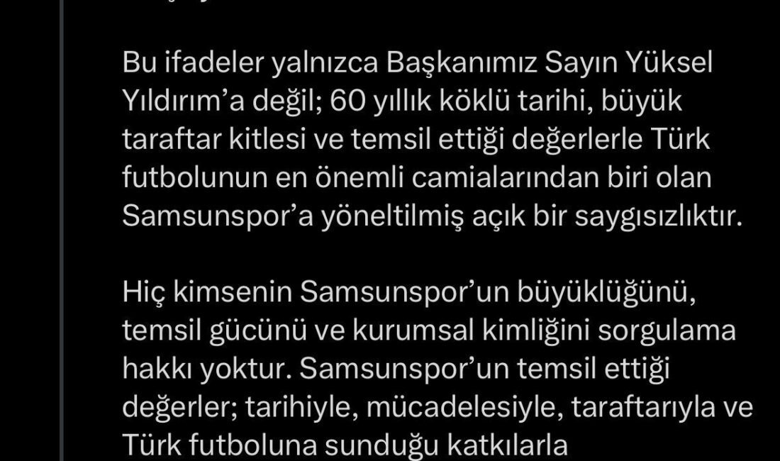 Berkay YILDIZ/SAMSUN, – SAMSUNSPOR, sanal medya hesaplarından yaptığı açıklamada, Fenerbahçe