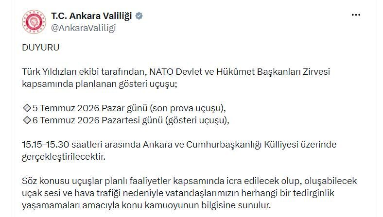 ANKARA, – ANKARA Valiliği, Türk Yıldızları’nın bugün ve yarın NATO