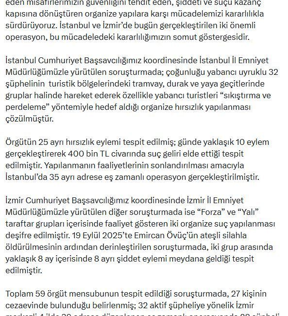 ANKARA, -ADALET Bakanı Akın Gürlek, İstanbul’da yabancı turistleri hedef alıp