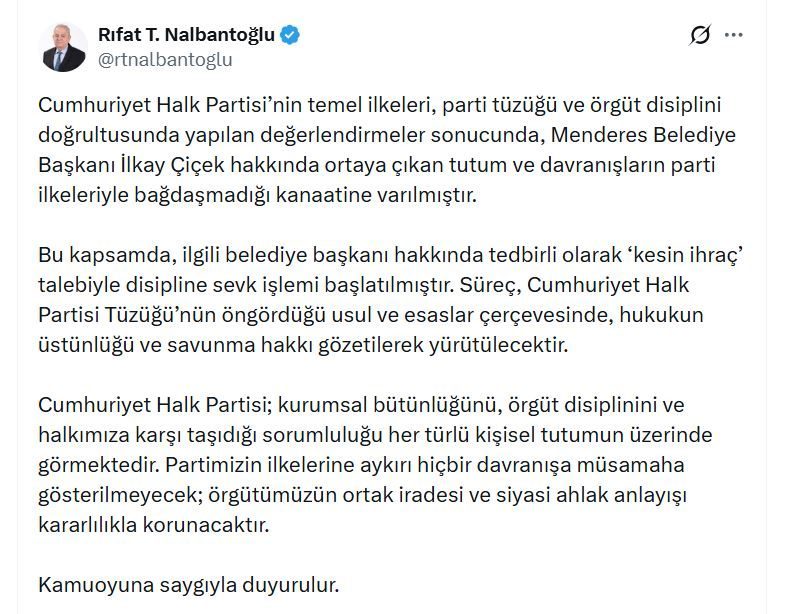 ANKARA, – CHP Genel Sekreteri ve İzmir Milletvekili Rıfat Nalbantoğlu,